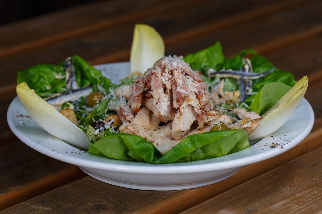Freshly prepared Chicken and Bacon Caesar Salad 