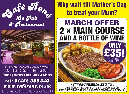 Café René March 2 mains & a bottle of wine offer.